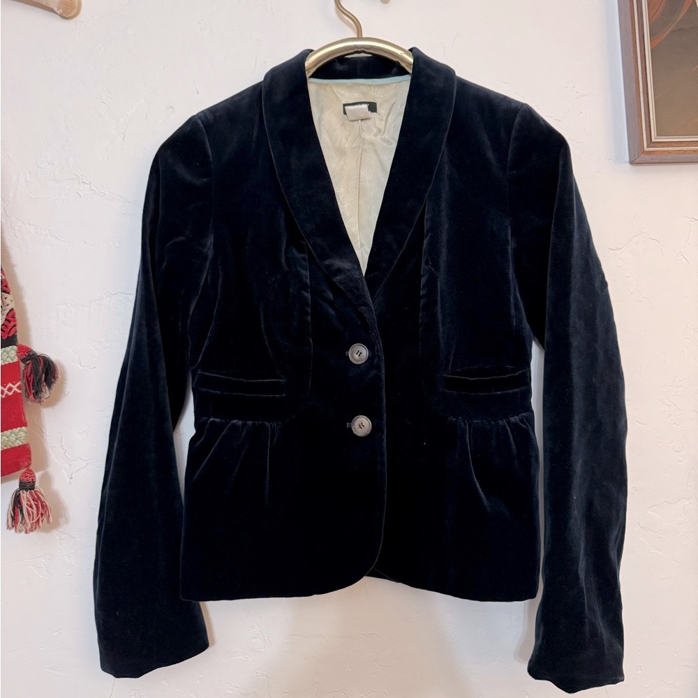 J.CREW NAVY BLUE VELVET BLAZER TAILORED COAT EUC SZ 2 FULLY LINED